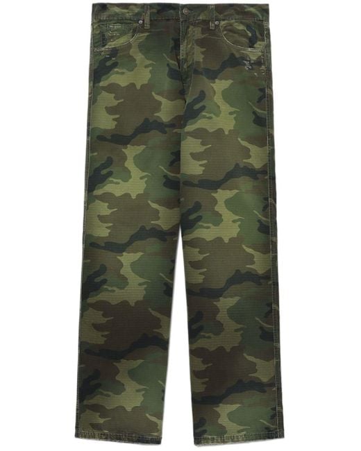 424 Green Military Print Cotton Trousers for men