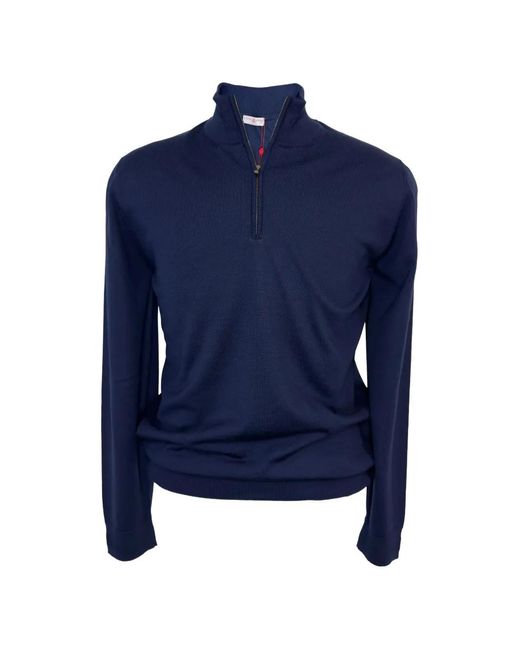 Luciano Barbera Blue Quarter-Zip Wool Sweater for men