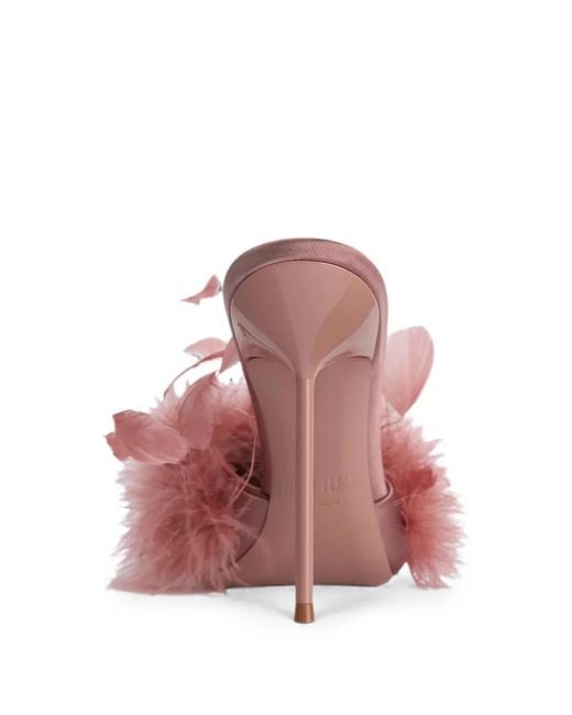 Paris Texas Pink Lidia Feather-Trim Sandals