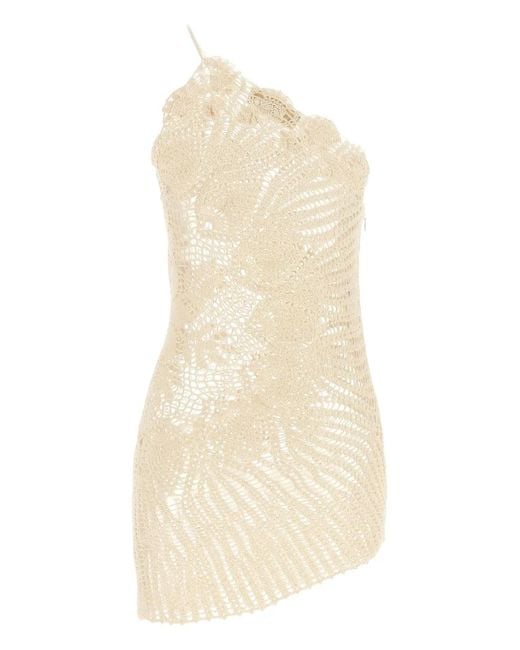 Magda Butrym Natural Crochet One-Shoulder Dress