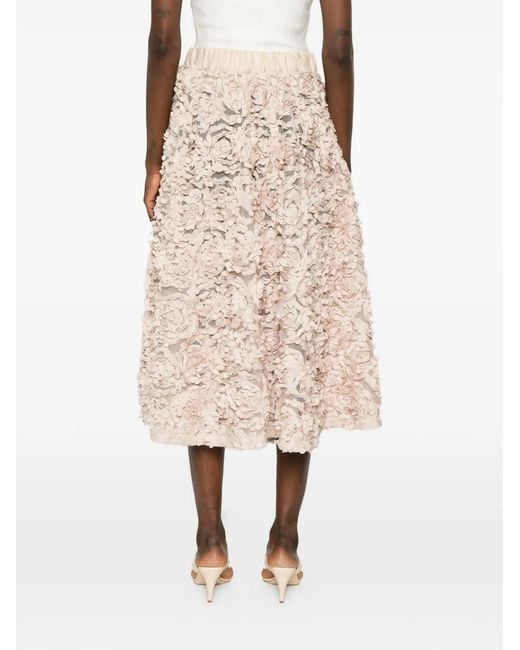 White Sand Natural Jodie Floral-Detail Midi Skirt