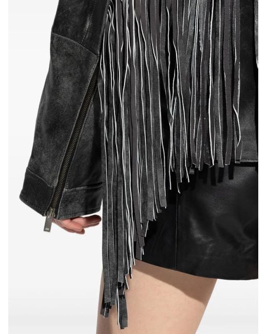 Gestuz Black Lederjacke mit Fransen