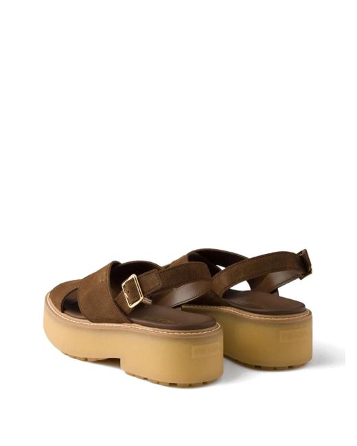 Prada Brown Buckle-Strap Suede Sandals