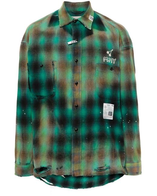 Maison Mihara Yasuhiro Green Distressed Check-print Shirt for men