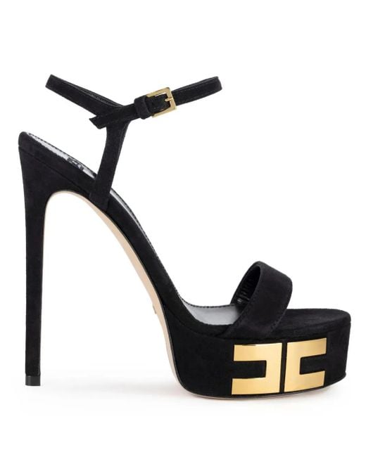 Elisabetta Franchi Black 135Mm Logo-Appliqué Suede Sandals