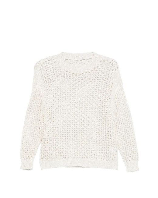 Panicale White Open-Knit Crew-Neck Sweater