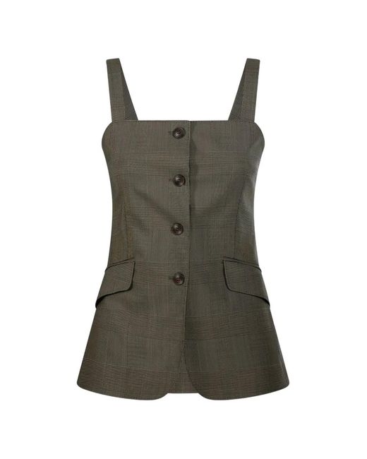 Max Mara Green Bacca Check-Pattern Button-Front Top
