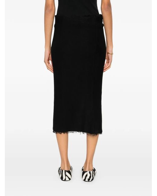 Totême Black Fringed Jersey Midi Skirt