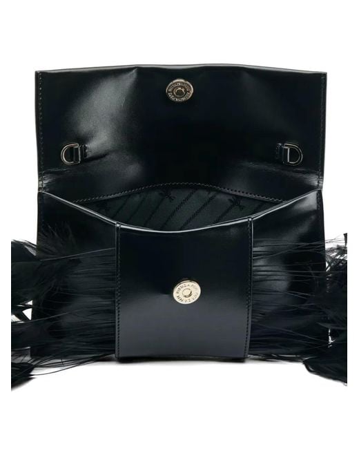 Patrizia Pepe Black Feather-Trim Clutch Bag