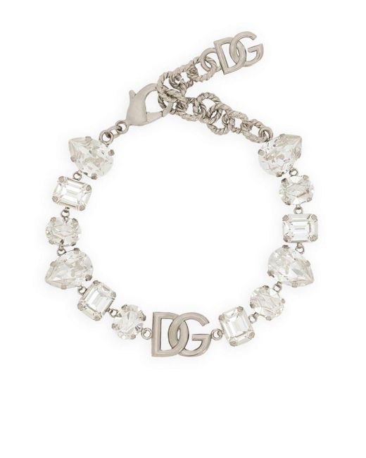 Dolce & Gabbana White Rhinestone Dg Logo Bracelet