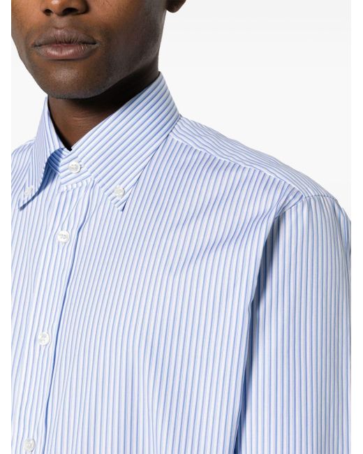 Brioni Blue Stripped Cotton Shirt for men