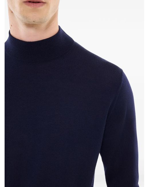 Fursac Blue Mock-Neck Wool Sweater for men