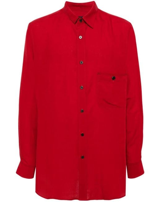 Yohji Yamamoto Red Asymmetric-neck Linen-blend Shirt for men