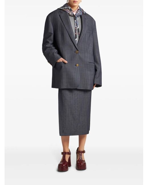 Etro Blue Logo-Engraved Buttons Oversized Jacket