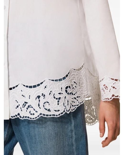 Twinset White Poplin Shirt With Embroidery