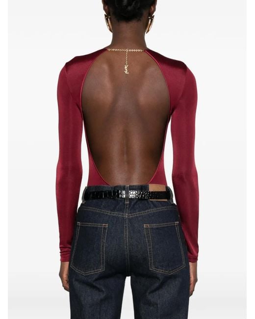 Saint Laurent Red Open-Back Long-Sleeve Bodysuit