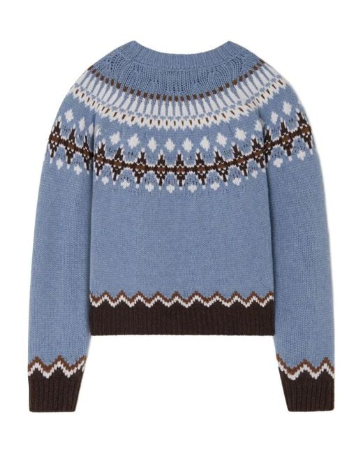 Alanui Blue Geometric Pattern Wool Crewneck Sweater