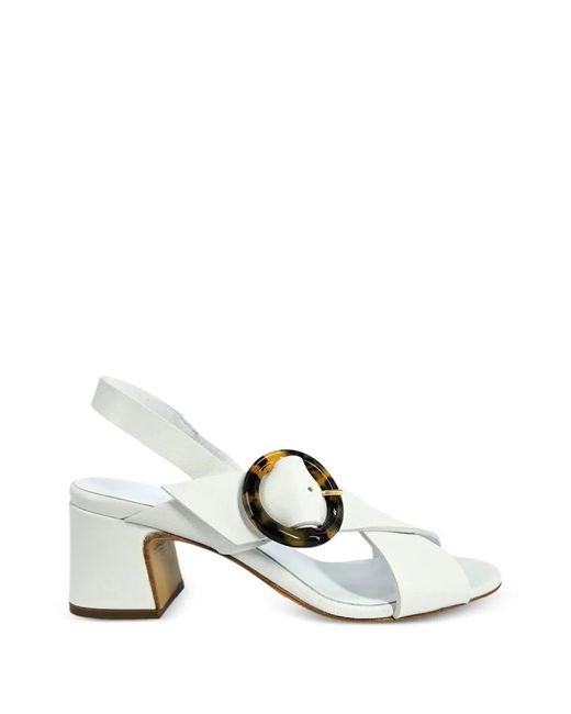 Madison Maison White Buckle-Detail Slingback Leather Heeled Sandals
