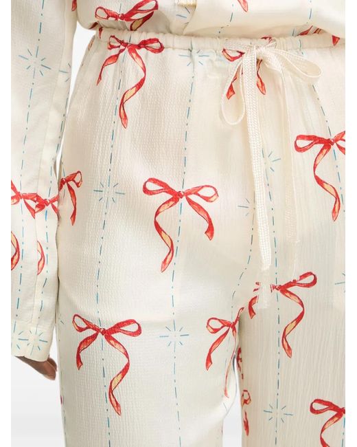 Forte_forte Natural Le Noeud D'Argent-Print Drawstring Trousers