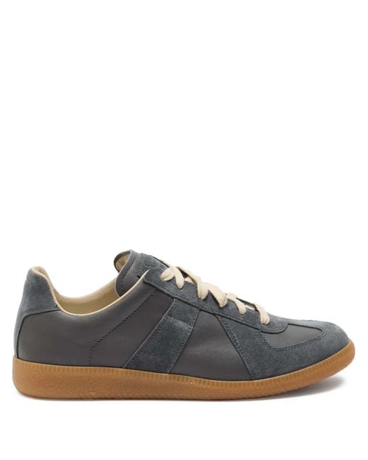 Maison Margiela Gray Replica Suede-Panel Sneakers