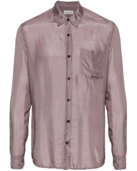 Dries Van Noten Purple Long-sleeve Silk Shirt for men