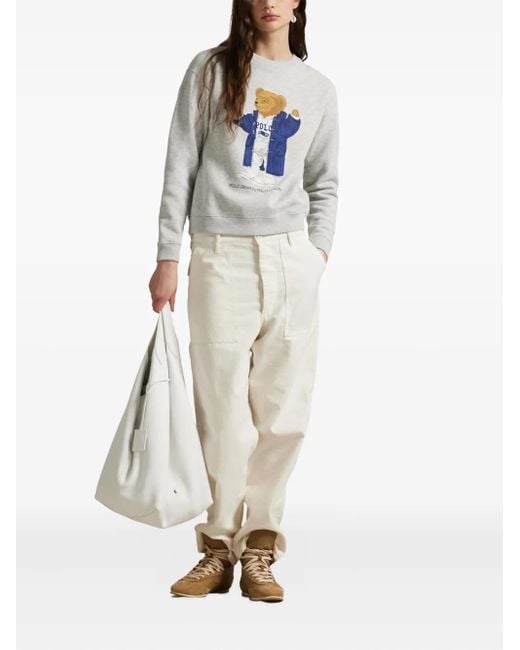 Polo Ralph Lauren White Polo Bear Crew-Neck Sweatshirt