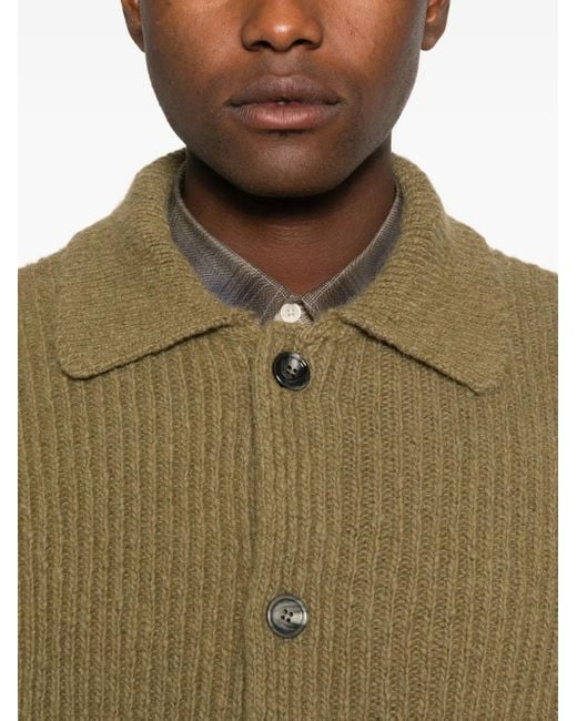AMI Green Ribbed Knit Cardigan for men