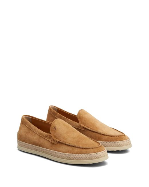 Tod's Brown Logo-Debossed Suede Espadrilles
