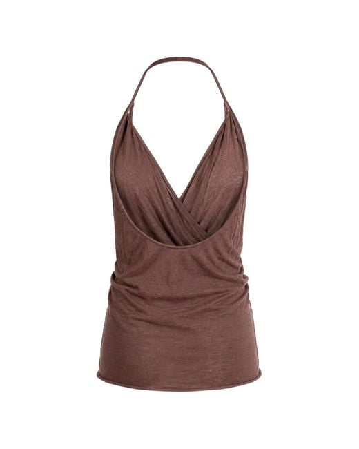 Rick Owens Brown Crossover-Strap Halterneck Top