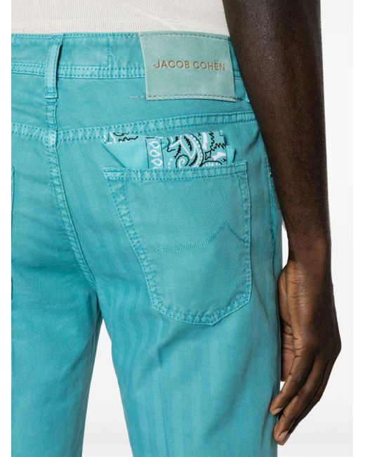 Jacob Cohen Blue Scott Slim-leg Herringbone Trousers for men