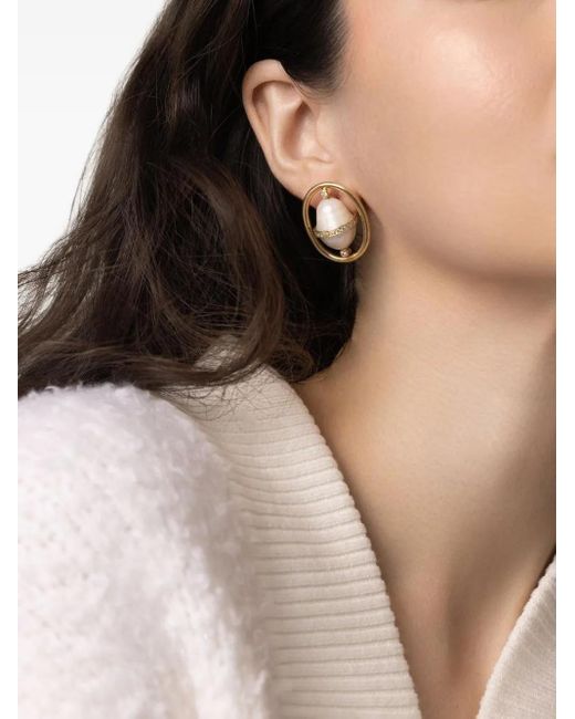 DENISE CASSOU Metallic 18Kt Diamond Pearl Earrings