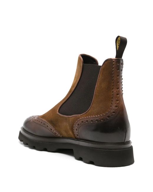 Doucal's Brown Burnished-Finish Suede Chelsea Boots for men