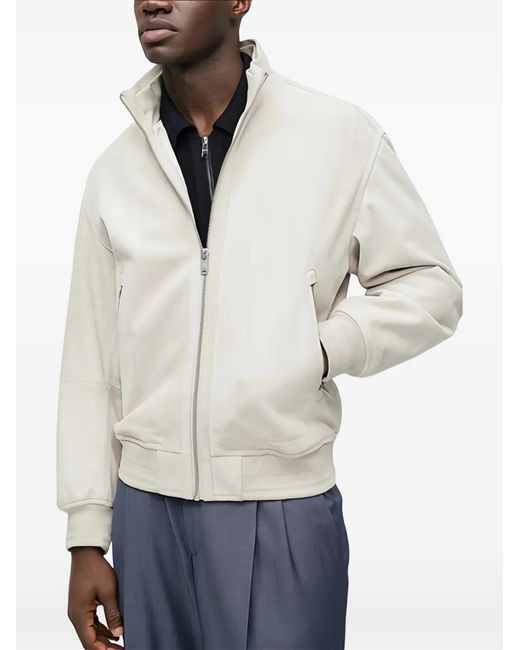 Boss White Leather Bomber Jacket for men