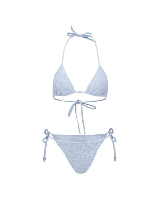 Hunza G White Gina Beaded Crinkle Bikini
