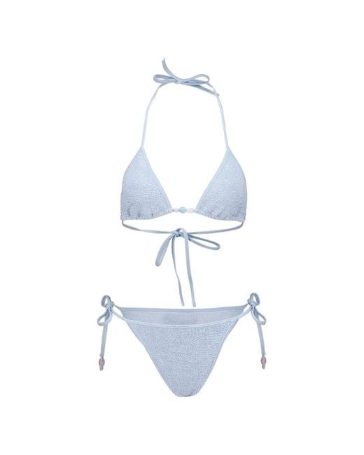 Hunza G White Gina Beaded Crinkle Bikini