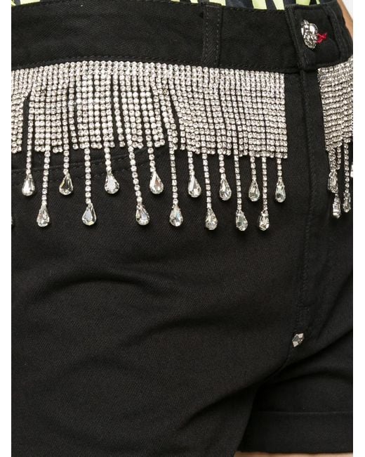 Philipp Plein Black Crystal-Embellished Denim Shorts