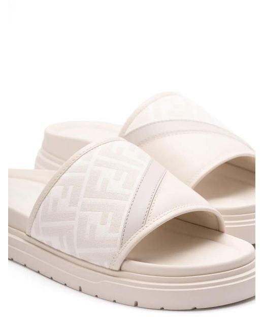 Sandali Slides Con Monogramma Jacquard di Fendi in White da Uomo