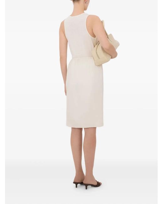 Loulou de Saison White Elastic-Waist Silk Midi Skirt