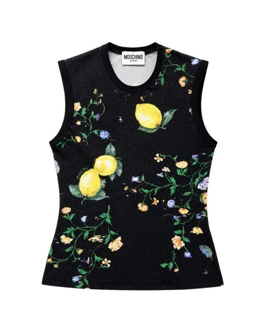 Moschino Black Lemon-Print Floral-Pattern Top