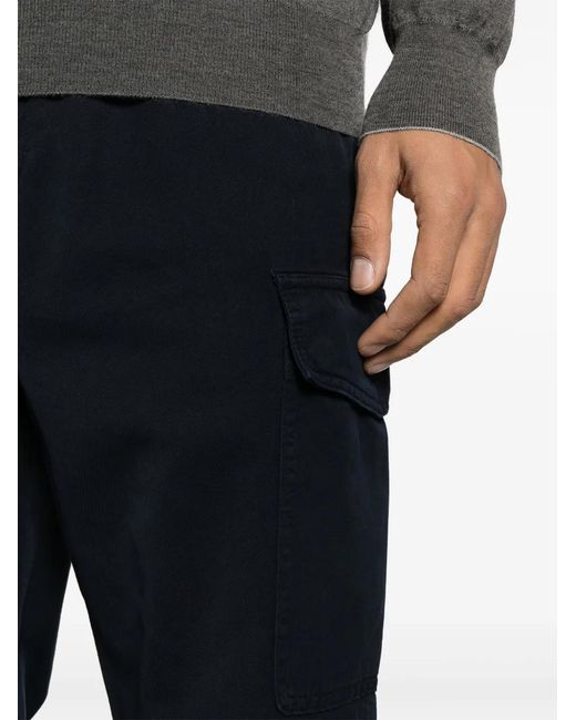 Brunello Cucinelli Blue Cargo-Pockets Cotton Trousers for men