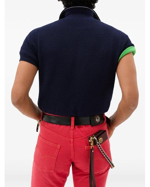 Versace Blue Cotton Knit Polo for men