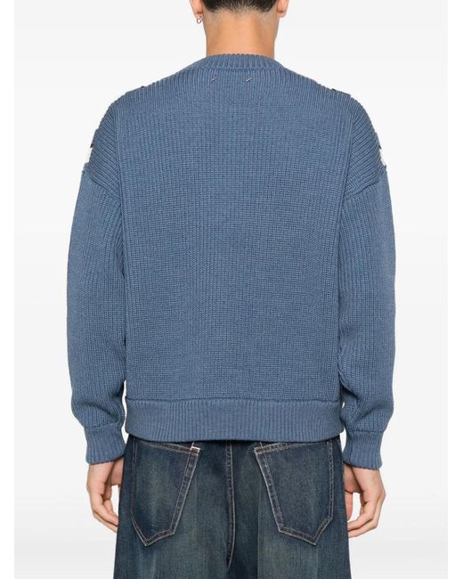 Golden Goose Deluxe Brand Blue Jacquard Wool Sweater With Cream-Colored Pattern Clothing for men