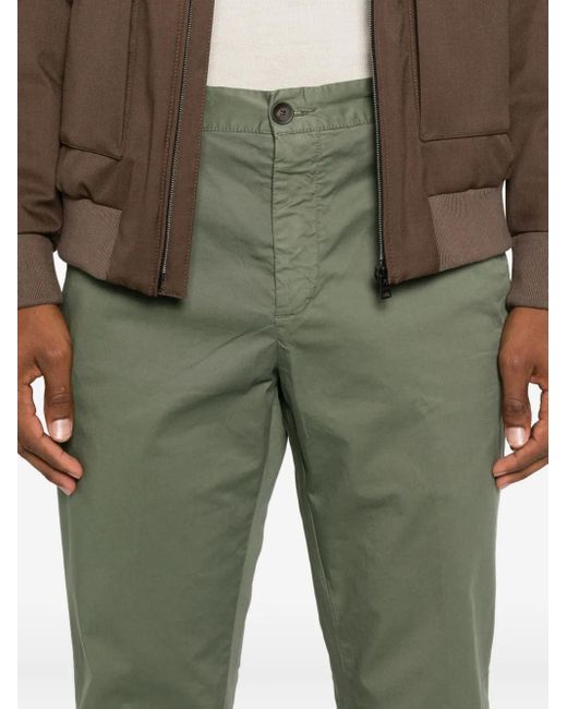 White Sand Green Flat-Front Cotton Trousers for men