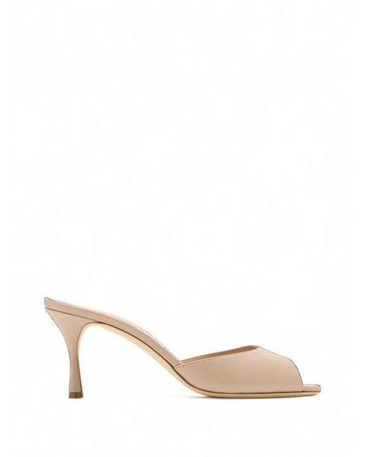 Manolo Blahnik Natural Jada Leather Mules