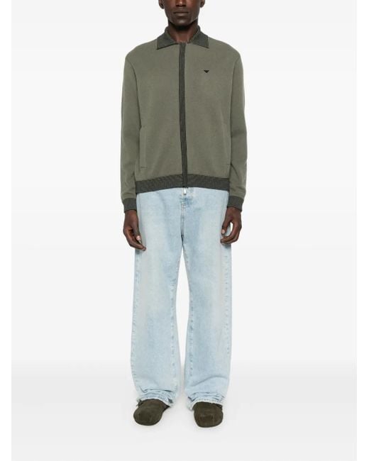 Emporio Armani Green Ribbed-Trimmed Jacket for men