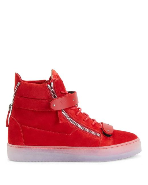 Giuseppe Zanotti Red Coby Velour Double-Straps Mid-Top Sneakers for men