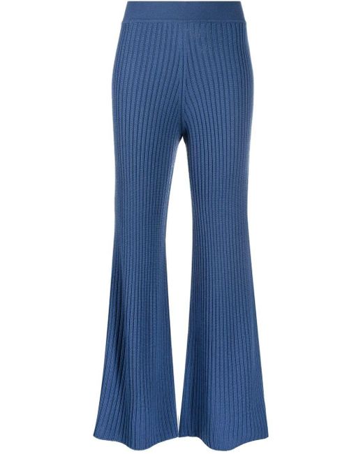 Polo Ralph Lauren Ribbed-knit Flared Trousers in Blue | Lyst UK