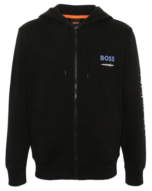 メンズ Boss グラフィック フーデッドジャケット Black