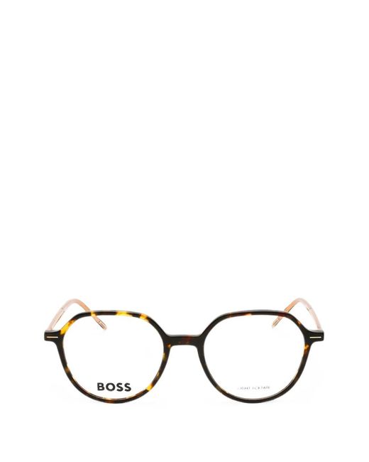 Boss Black Tortoiseshell-Effect Round-Frame Glasses