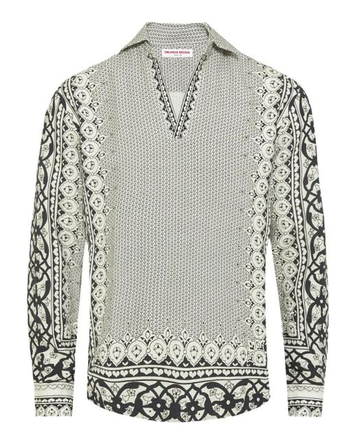 Orlebar Brown Gemustertes Poloshirt aus Leinen in Gray für Herren